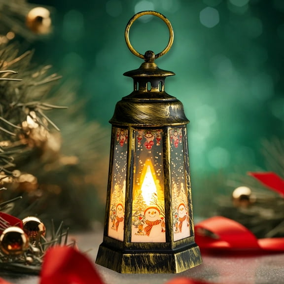 Christmas Retro Portable Night Light with LED – Decorative Lantern for Holiday Parties, Kids Bedroom, Gifts – Santa Claus & Snowman Design