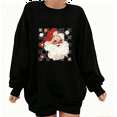 thumbnail image 1 of Women Christmas Graphic Tee T-Shirt Retro Santa Checkered Christmas Top Print Round-neck long-sleeved Black S-3XL, 1 of 6