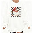 thumbnail image 1 of Christmas Retro Santa Checkered Tee T-Shirt Graphic Print Top Cotton Round-neck long-sleeved white S-3XL, 1 of 5