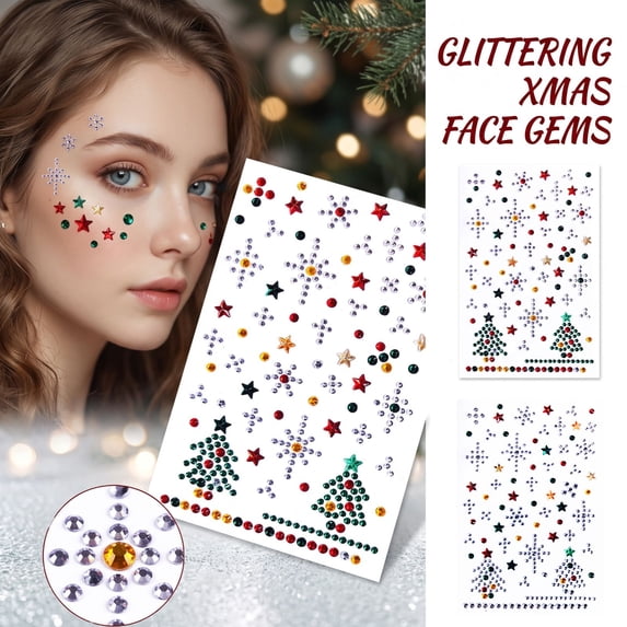Christmas Rhinestone 4.5 Inch Snowflake Glitter Face Jewels Winter Festive Gems for Holiday Party Makeup and Christmas Diy Accessories, 1 Pack