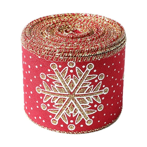 Christmas Ribbon,10 Yards Christmas Snowflake Wired Ribbon,2.5 Inches Satin Snowflake Wired Edge Christmas Ribbon for Tree Gift Wrapping Home Decorations Bow DIY Craft(Red)