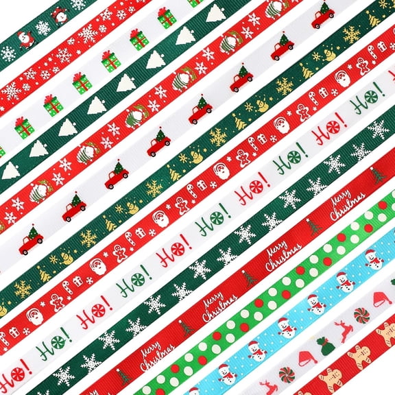 Christmas Ribbon, 15 Yards 3/8 Inch Christmas Grosgrain Ribbons for Gift Wrapping, Christmas Festival Pattern Printed Ribbon for DIY Crafts Xmas Holiday