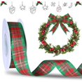 thumbnail image 1 of Christmas Ribbon 1inch Red and Green Christmas Plaid Ribbon for Christmas Tree Wreaths Gingham Christmas Ribbon for Gift Bouquet Wrapping Bow Crafts Decoration 25 Yards, 1 of 7