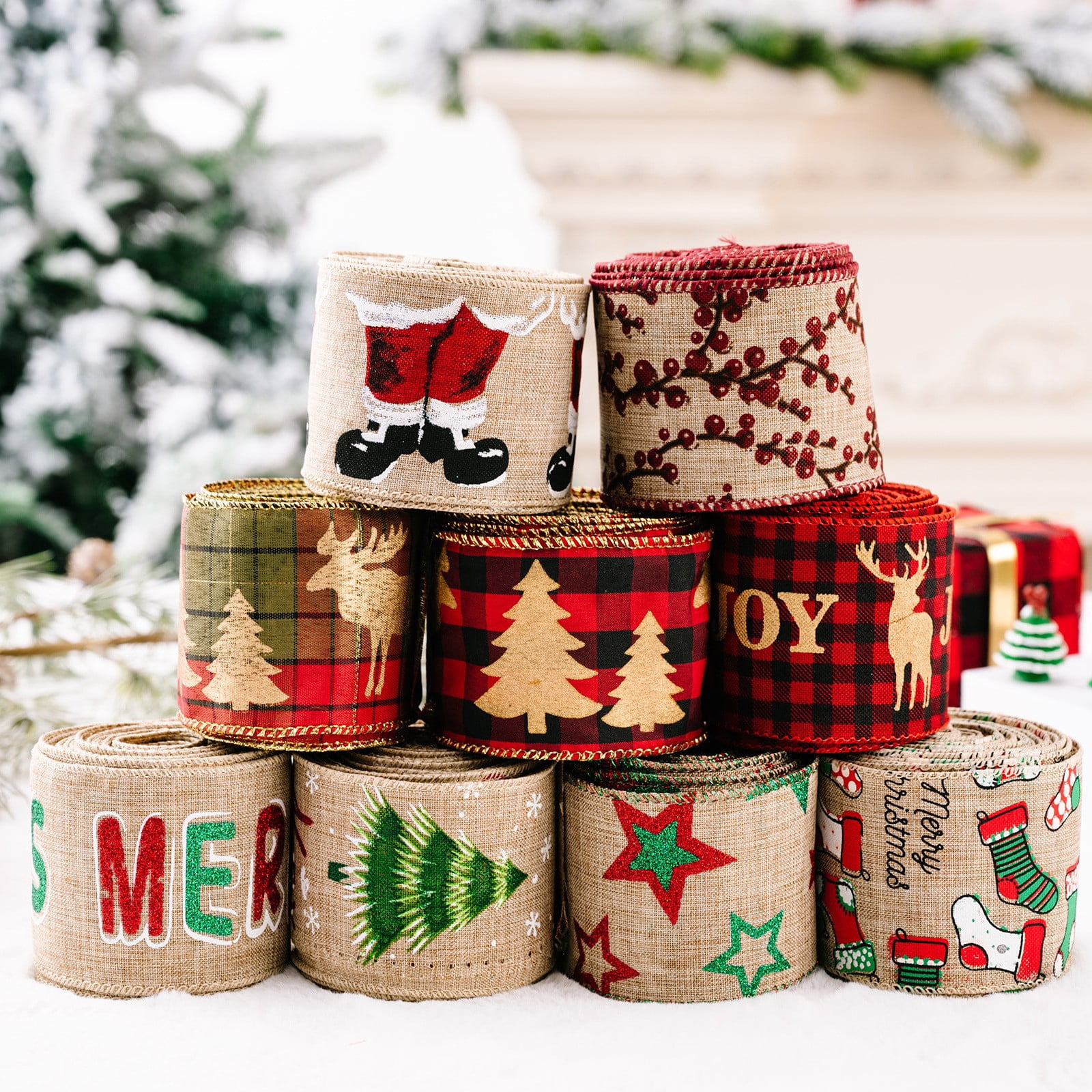 Christmas Ribbon, 2.36 inches wide, 5.5 yards, Red and Green Christmas ...