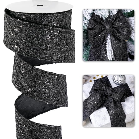 Christmas Ribbon 2.5inch Glitter Mesh Wired Ribbon for Christmas Tree Red Diamond Honeycomb Ribbon for Gift Wrapping, Crafts, Wreath Supplies, Garland, Tree Topper Bows - 10 Yards