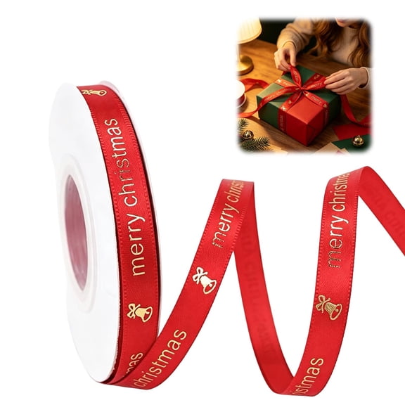 Christmas Ribbon 72.18Ft Gift Wrapping Ribbon Merry Christmas Satin Ribbon Holiday Tree Decorations Large Roll Festive Craft Ribbon Xmas Party Wreath Garland Fireplace Decor DIY Bow Making Supplies