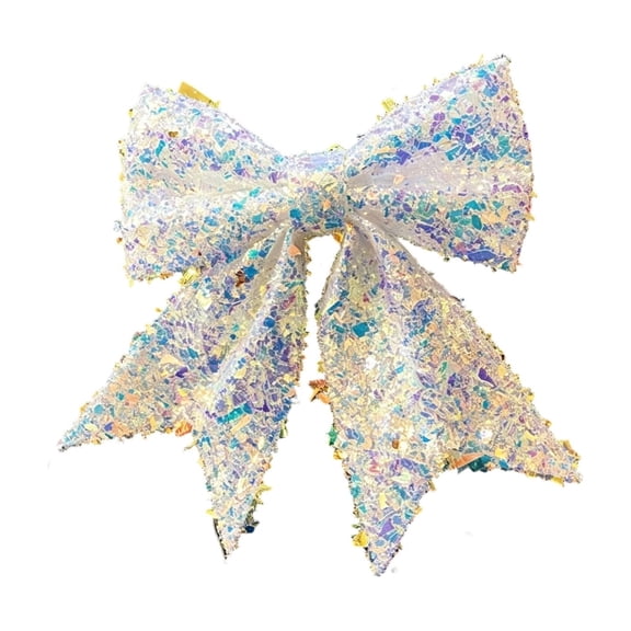 Christmas Ribbon Bow Ornament,Polyester Pearly Fabric Knot for Tree Top Wreath Mantle Decor
