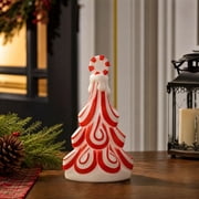 Christmas Ribbon Candy Cane Tree, Candy, Red White Peppermint Candy Cane Tree, Xmas Resin Tree, Tabletop Mantle Centerpiece Holiday Decor