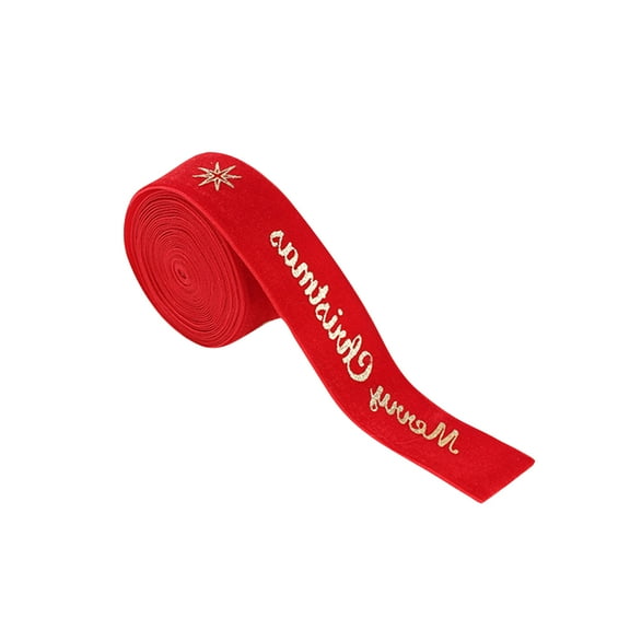 Christmas Ribbon Fabric Bow, Gift Wrapping And Decoration, Velvet Flannel Material With Gold Foil Print 2M Length 5Cm Width Suitable For Holiday Wedding Decoration