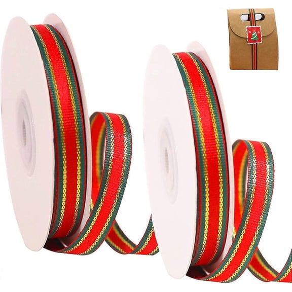 Christmas Ribbon Gift Wrapping Tissue 2 Rolls Christmas Ribbon for Gift Wrapping for Christmas Decoration Gift Wrapping Craft Tree(22m x 1cm) ZeGoods