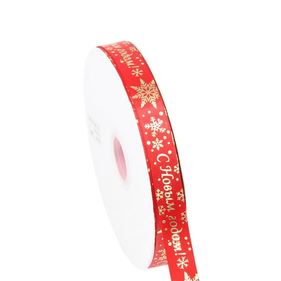 Christmas Ribbon, Holiday Gift Ribbon, 2cm Polyester Hot Stamping Ribbon for Christmas Day Decoration, Durable Fadeproof Material with Gold Snowflake Patterns, Multipurpose Festive Bow Wrap