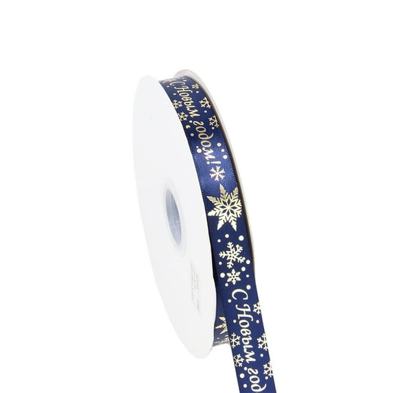 Christmas Ribbon, Holiday Gift Ribbon, 2cm Polyester Hot Stamping Ribbon for Christmas Day Decoration, Durable Fadeproof Material with Gold Snowflake Patterns, Multipurpose Festive Bow Wrap