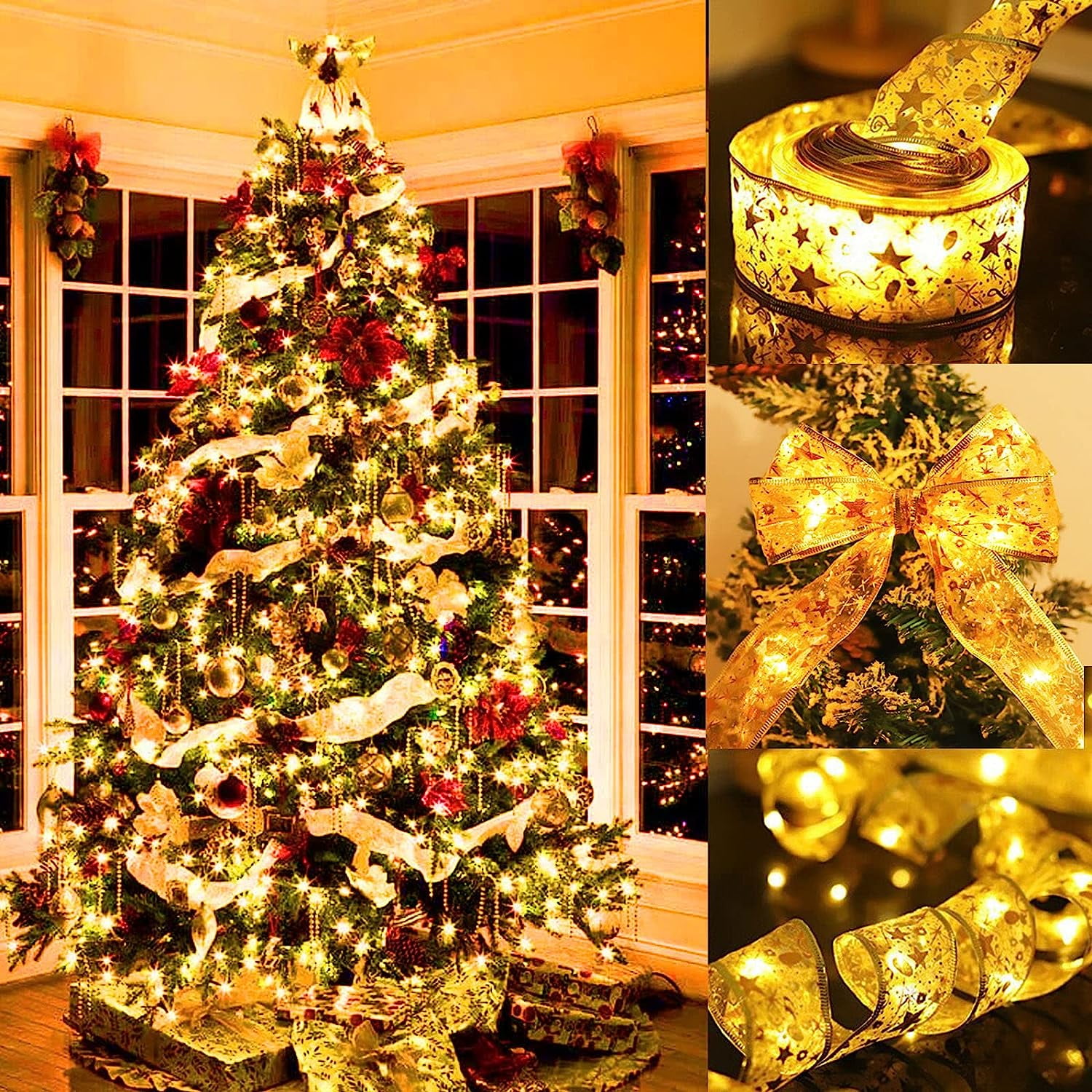 Christmas Ribbon LED String Lights,32.8Ft/10M/100 Christmas Lights, String Lights for Christmas