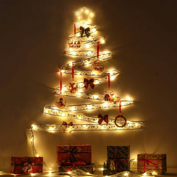 Christmas Ribbon Led Lights with Star Christmas Fairy Lights Ribbon 8 Modes Light for New Year Wedding Christmas Tree Decoration, 13FT 40LED