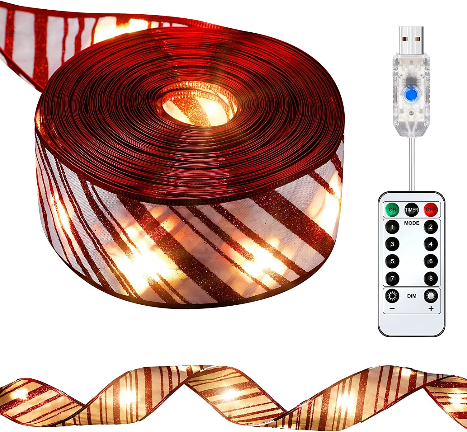 Christmas Ribbon Light, Christmas Tree Garland Ribbon Lights, USB Plug