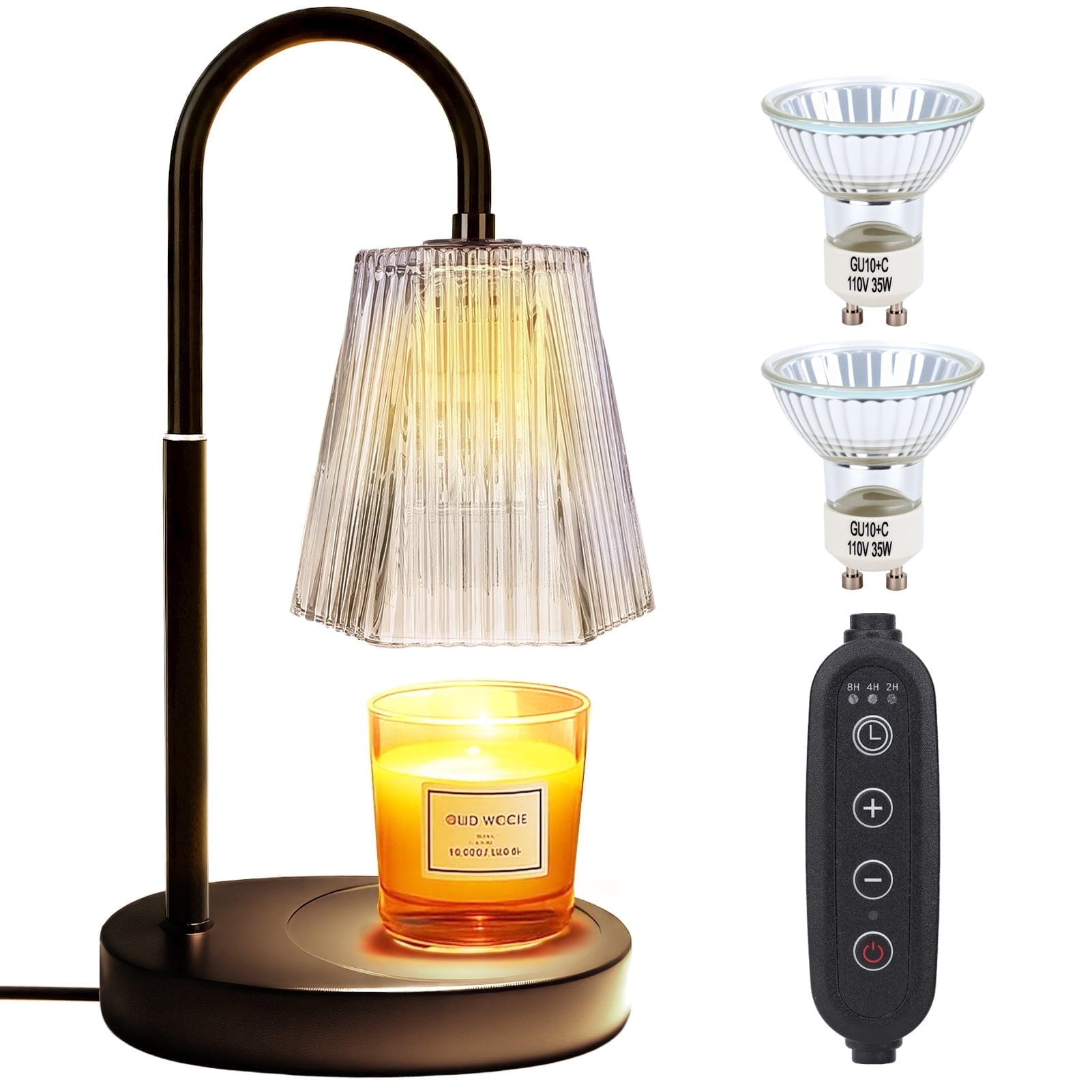 Candle Warmer Lamp with Timer, Dimmable, Adjustable Height - Electric Melting for Jar Candles - Home Decor Wax Melter Light,Black (Includes 2 Halogen Bulbs)