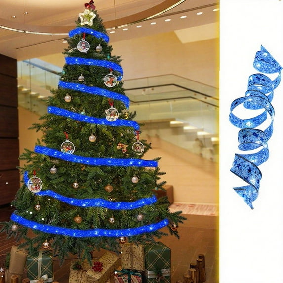 Christmas Ribbon Lights String, 10.8FT Copper Wire Glitter LED String Lights, Battery Powered, Christmas Tree Ribbon Light for Wedding Home Party Holiday Indoor Outdoor Decor