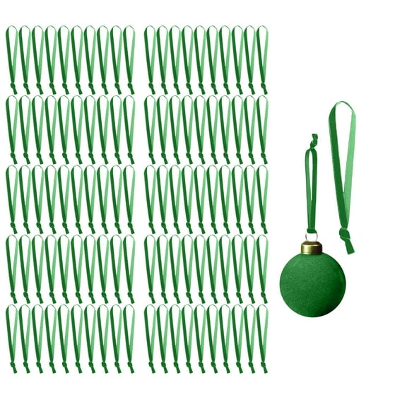 Christmas Ribbon Ornament Hangers - 100 Hand-Tied Thin Ribbon Loops for Xmas Tree Ornaments, Holiday Decorations, and Diy Crafts, Green