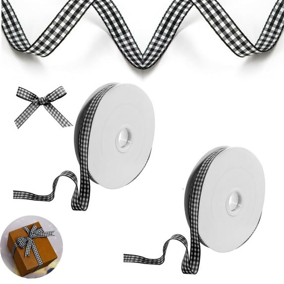 Christmas Ribbon,Portable Gift Wrapping Gingham Ribbon for Home,Pack of 2 Black DIY Accessories for Sewing,Craft,Gift,0.4x147.6ft