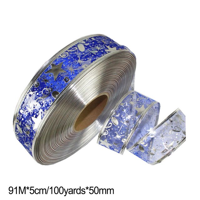 Christmas Ribbon Red Green Christmas Tree Wreath Wrap 5Cmx100Yards Blue