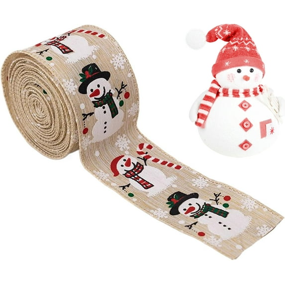 Christmas Ribbon - Ribbons for Crafting | Wired Christmas Ribbons | Snowman Strap for Crafts | Party Ornament | String Burlap Decorative 5.46 Yard for Homecoming Hair Flower Birthday Party Tree