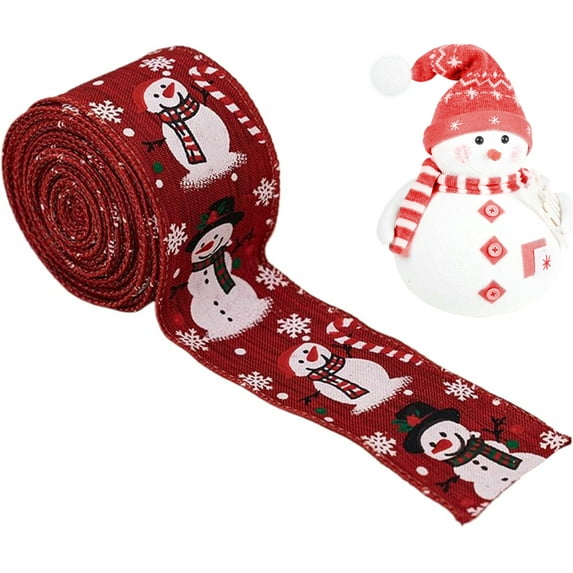 Christmas Ribbon - Ribbons for Crafting | Wired Christmas Ribbons | Snowman Strap for Crafts | Party Ornament | String Burlap Decorative 5.46 Yard for Homecoming Hair Flower Birthday Party Tree