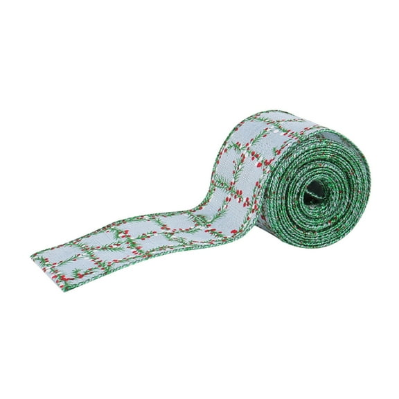 Christmas Ribbon Roll, Green Checkered Webbing with Bow Decoration, 2 Inches Wide 15 Feet Long, for Gift Wrapping, Christmas Decorations and Craft Projects