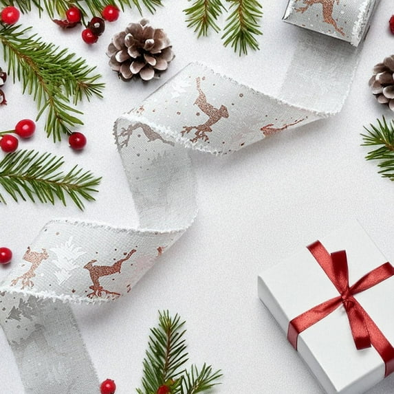 Christmas Ribbon Set, Satin Fabric with Scallop Edge Bows for Gift Wrapping & Party Decor, Christmas Craft Ribbon,Gift Baskets, Gift Wrapping and Home Decor- 4.55m