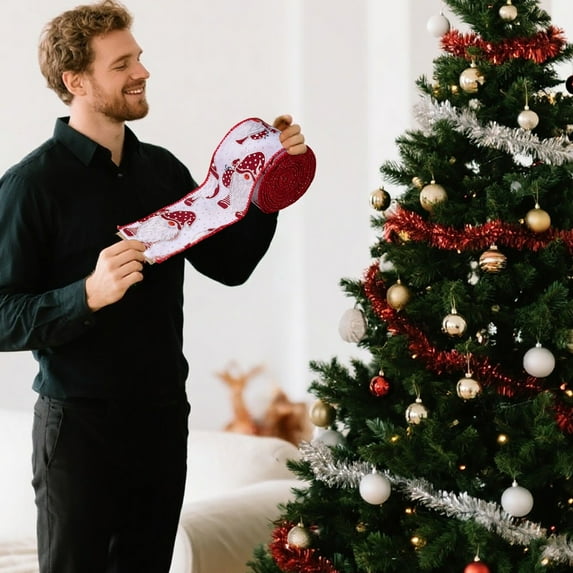 Christmas Ribbon Set, Satin Fabric with Scallop Edge Bows for Gift Wrapping & Party Decor, Christmas Craft Ribbon,Gift Baskets, Gift Wrapping and Home Decor- 5m