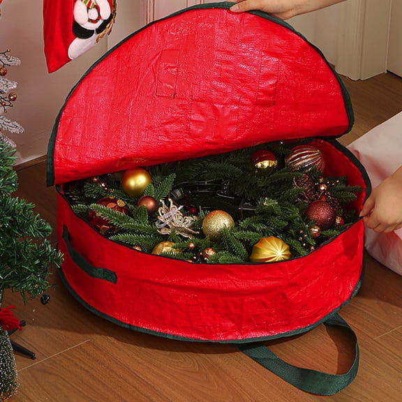 Christmas Ribbon Storage Bag - Dusts Protection, Tarp Material, Zipper, Sturdy Portable Handles, Compact Designs Space Saving,for Seasonally Holiday Storage Bag,36.02x7.99in