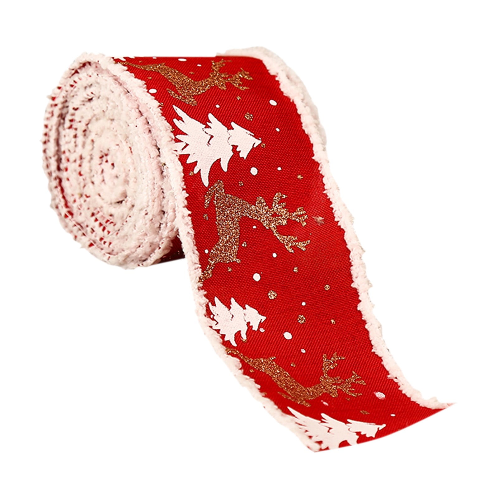 Christmas Ribbon Wired Edge Decorations 6.5CM Linen Printed Christmas