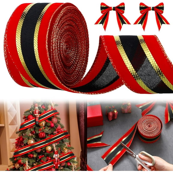 Christmas Ribbon Wired Edge Velvet Plush Overlay Ribbon 10 Yards 2.5 Inch Christmas Tree Xmas Decor for Wrapping Wreath Bow Tree Decoration