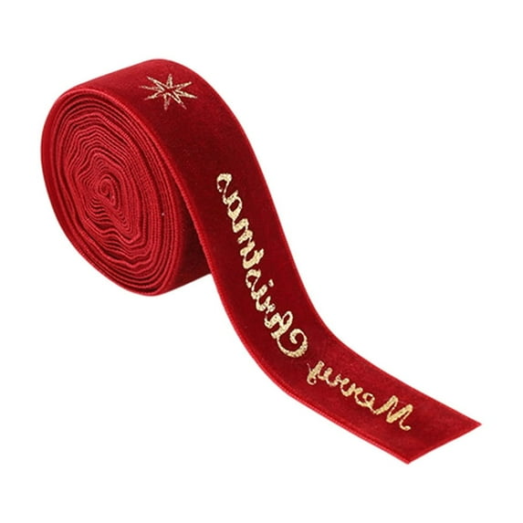 Christmas Ribbon Wired Edge Velvet Plush Overlay Ribbon 6.5FT 1 Inch Christmas Tree Victorian Xmas Flowers Ribbon for Christmas Tree, Gift Wrapping, Wreath Bow, Outdoor Decoration