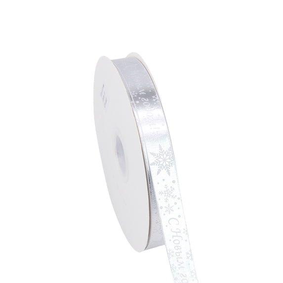 Christmas Ribbon Wired Hot Stamping Silver 900in with "Happy Holiday" Cyrillic Text for Holiday Tree Wreath Bow Making Craft Decor by OVFUIZ