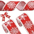 thumbnail image 1 of Christmas Ribbon Wired Red Snowflake for Gift Packaging, Christmas Tree Decoration 2 Rolls, 1 of 5