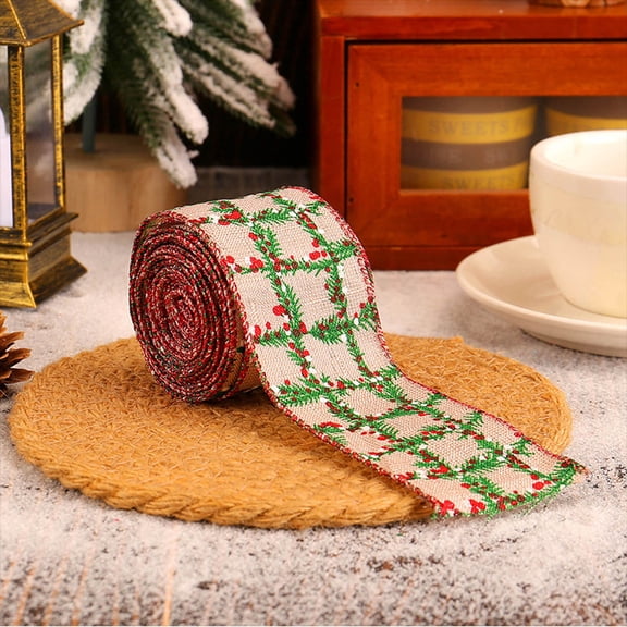 Christmas Ribbon Wired,Ribbon with Red and White Berry Print Decorative Seasonal Gift Wrapping Ribbon for Holiday Winter DIY Crafts Decor