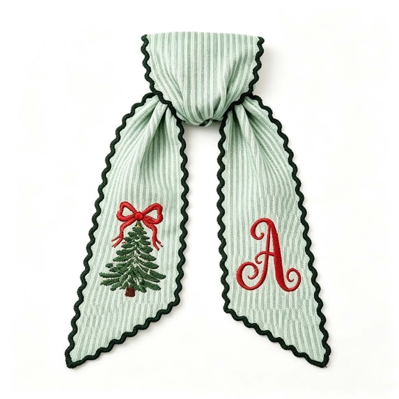 Christmas Ribbon Wreath Sash for Front Door, Custom Sash with Embroidery, Christmas Wreath Sash with Red Lettering Striped Fabric, Home Decor for Front Door, Holiday(A)