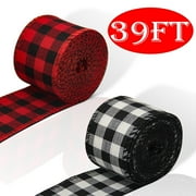 Christmas Ribbon for Gifts Buffalo Plaid Ribbon Xmas Gift Wrapping Big Bow Wreath Christmas Tree Outdoor Decor 2 Rolls