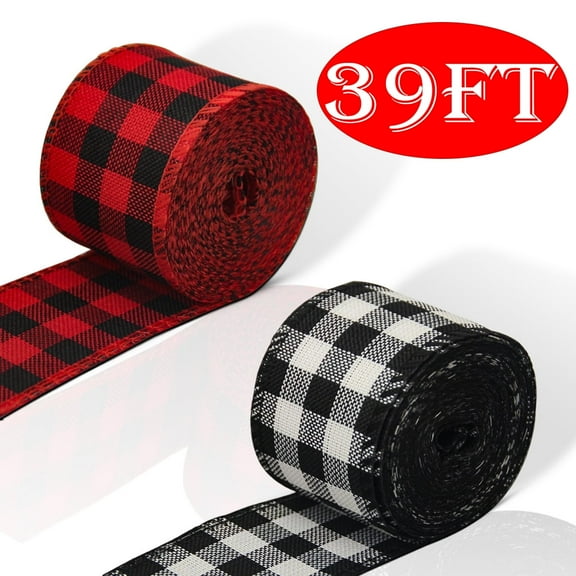 Christmas Ribbon for Gifts Buffalo Plaid Ribbon Xmas Gift Wrapping Big Bow Wreath Christmas Tree Outdoor Decor 2 Rolls