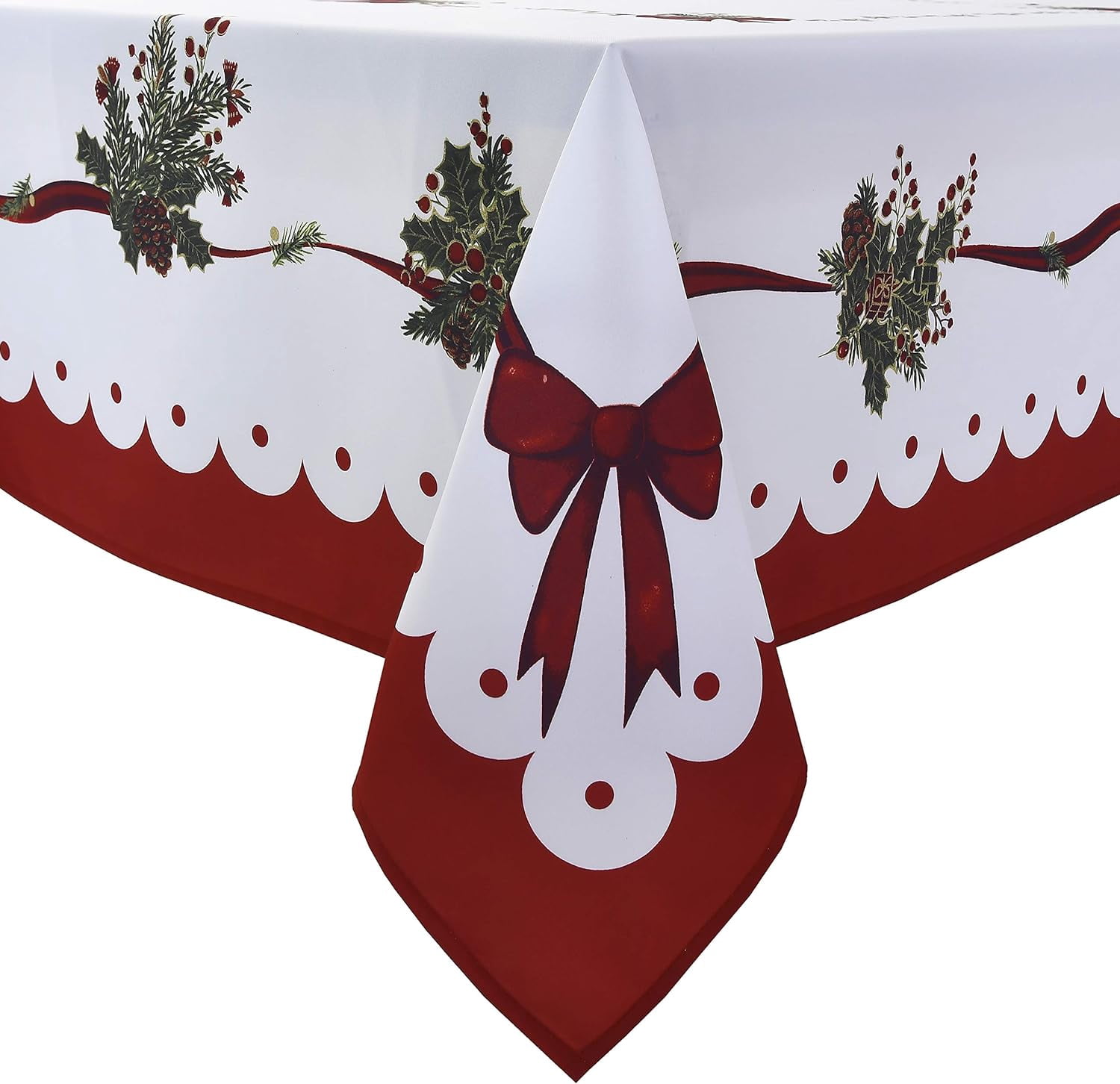 Christmas Ribbons Print Tablecloth Waterproof and Stain Resistant Table ...