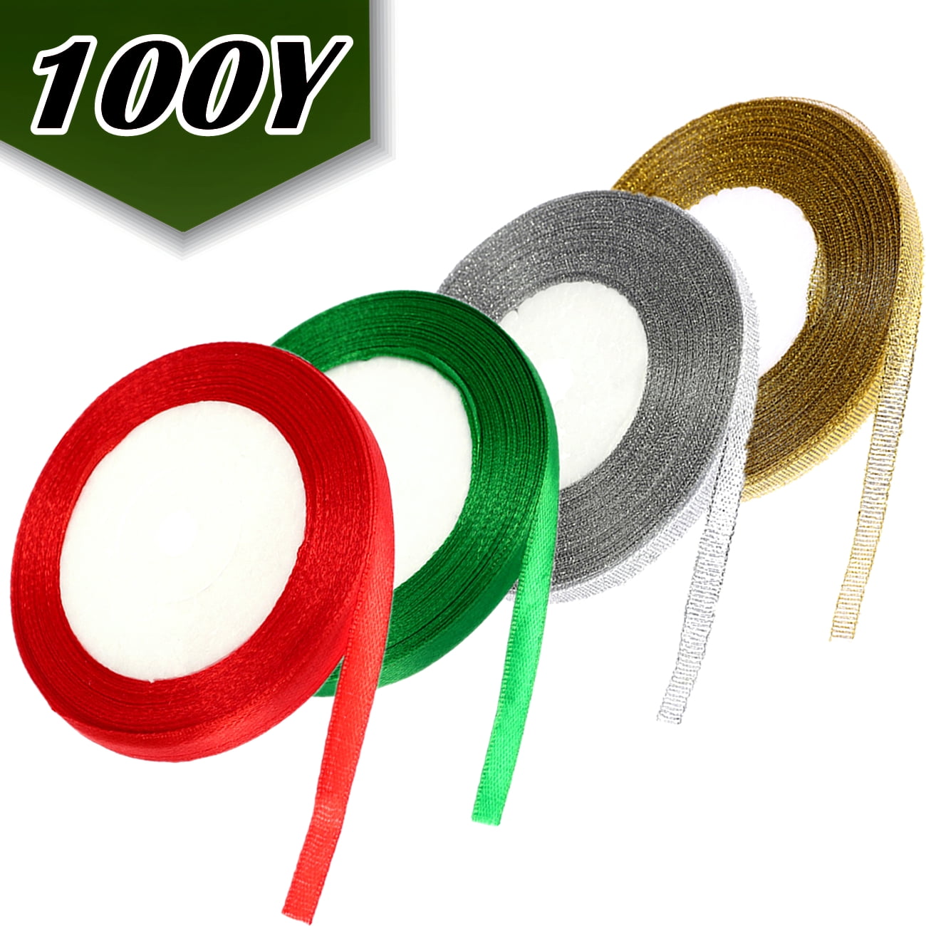 Christmas Ribbons for Crafts, Gift Wrapping, Glitter, Holiday Satin