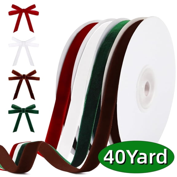 Christmas Ribbons for Gift Wrapping Holiday Velvet Ribbon for Merry Christmas Crafts DIY Tree Ornaments Wreath Bows 40Yard Set 1