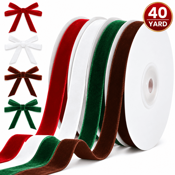 Christmas Ribbons for Gift Wrapping Holiday Velvet Ribbon for Merry Christmas Crafts DIY Tree Ornaments Wreath Bows 40Yard Set 1