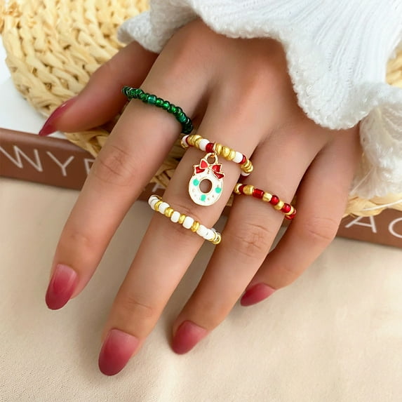 Christmas Rice Bead Ring 4 Pieces Set