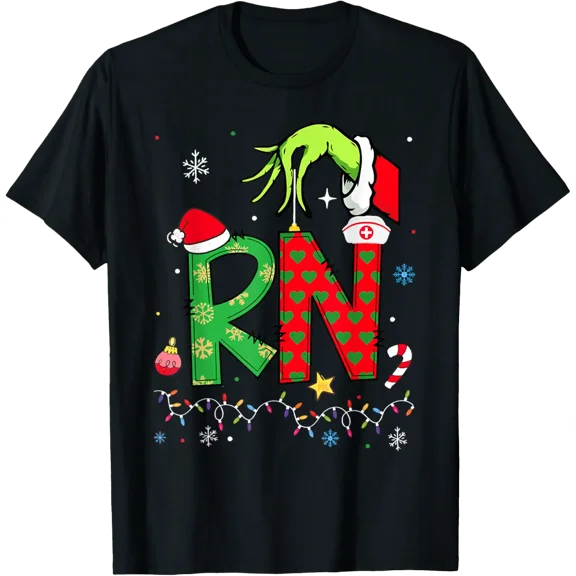 Christmas Rn Registered Nurse Holiday Healthcare Xmas Santa T-Shirt Size S-5XL