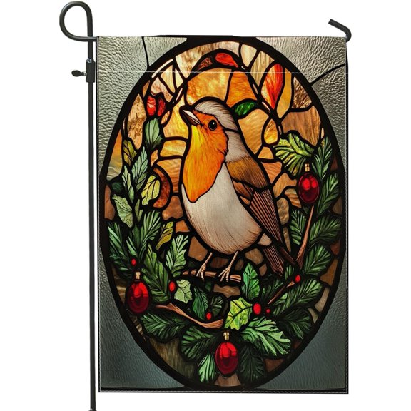 Christmas Robins Bird Garden Flags 12x18 Inch Double Sided for Outside, Vintage Novelty Xmas Burlap Lawn Flags, Winter Backyard Small House Flags Outdoor Decor