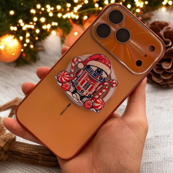Christmas Robot Phone Grip Santa R2-D2 with Candy Canes and Gifts, Holiday Phone Stand