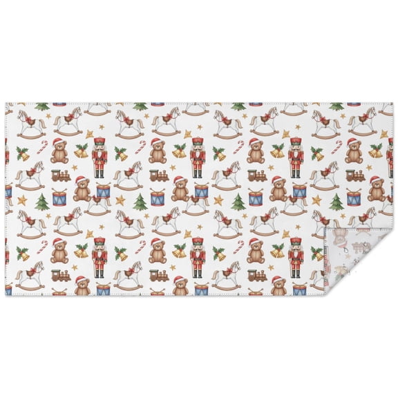 Christmas Rocking Horse Nutcracker White Pattern Rectangular Tablecloth 60x120 Inch, Waterproof Stain Resistant Decorative Table Cover for Dining, Party & Wedding