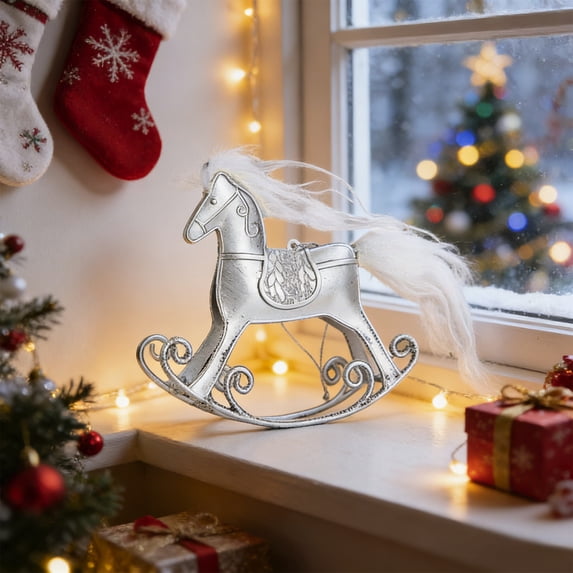 Christmas Rocking Horse Ornament Christmas Decoration Hanging Figurine Holiday Tree Decor Fireplace Mantel Tabletop Home Party Ornament Festive Hanging Decor