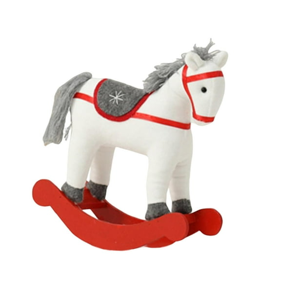 Christmas Rocking Horse Plush Toy Wooden Base Festive Decor for Toddler Holiday Display and Seasonal Celebration